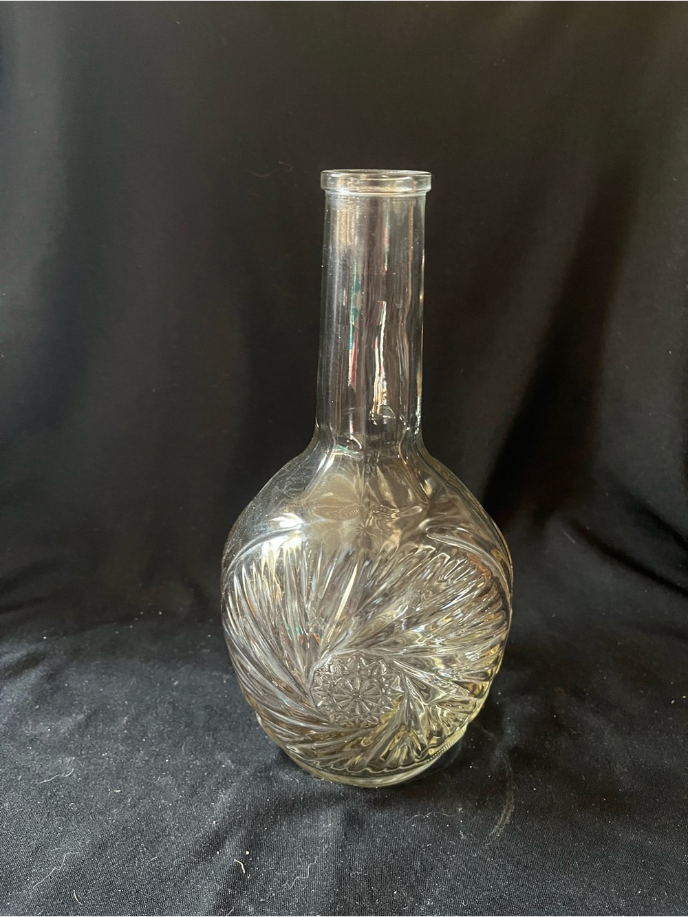 Clear Glass Decorative Bottle Vase with Swirl Cut Pattern